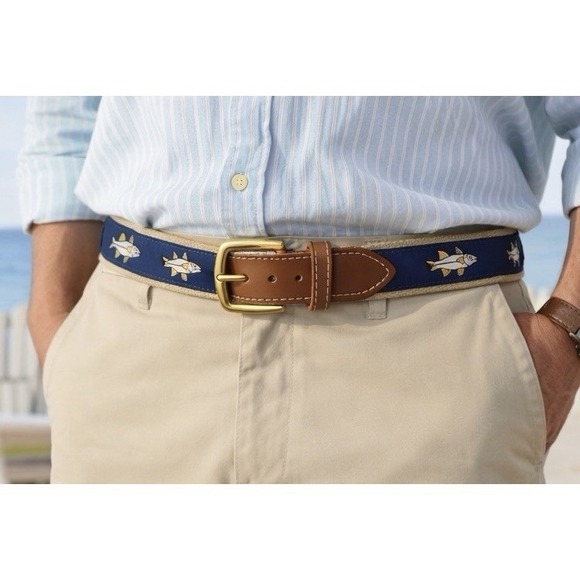 Skippers Snook Continuous Fish Pattern Belt With Leather Ends Brass Buckle 40-43 - Picture 2 of 3